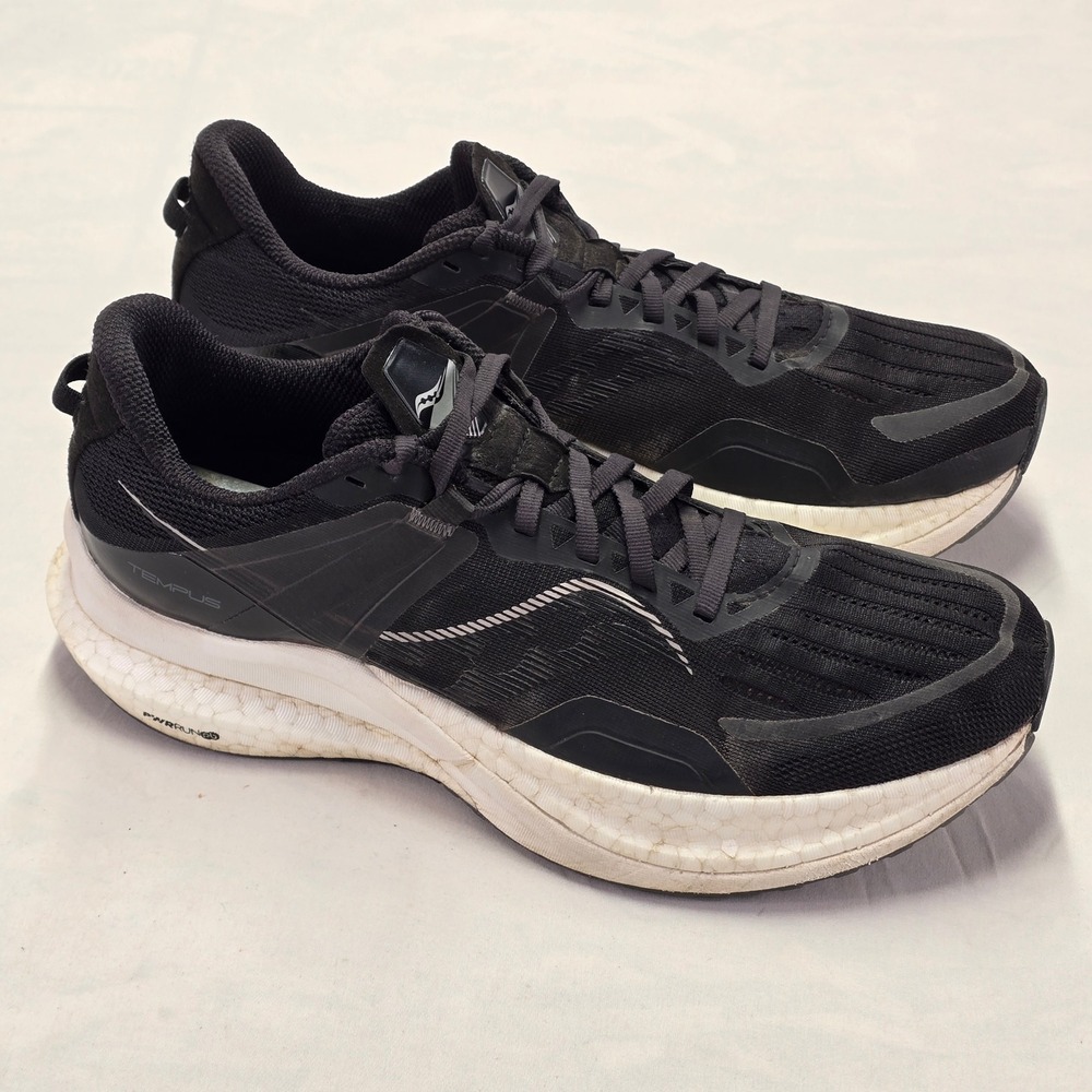 Saucony Tempus Mens Running Shoes Black White PWRRUN PB Size 9.5 - Picture 2 of 9